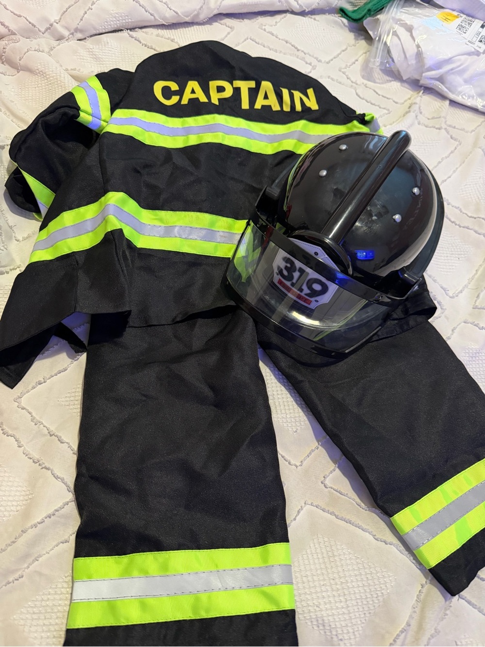 Kids Captain Firefighter Costume - Black with Neon Yellow Trim